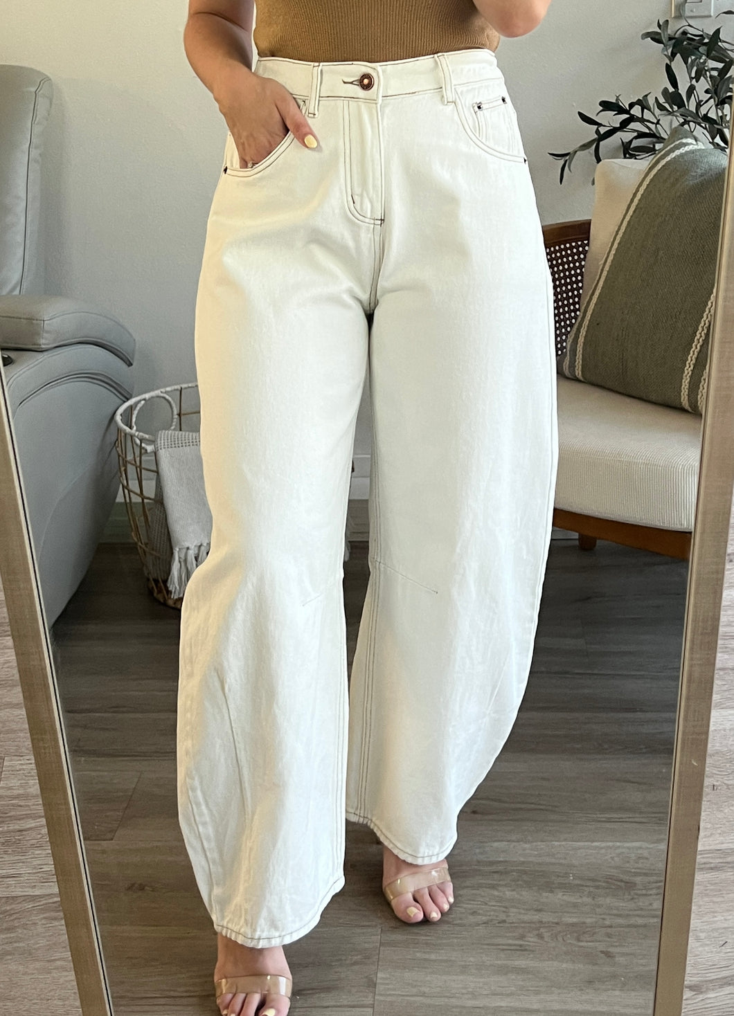Jade Off White Barrel Jeans