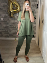 Load image into Gallery viewer, Light Olive Microfiber Loungewear Top &amp; Leggings Set
