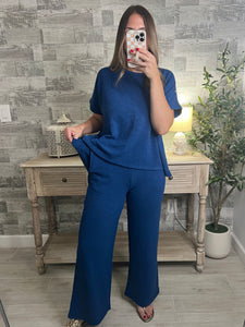 Cotton Slub Top & Pants Set Blue
