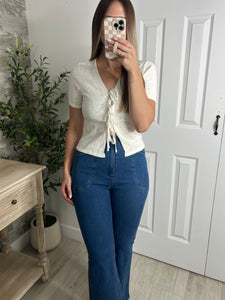 Eyelet Front Tie White Top