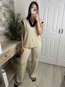 Lauren Cream/Black Top & Pants Set