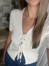 Load image into Gallery viewer, Eyelet Front Tie White Top
