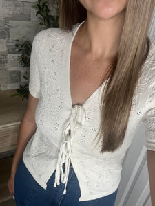 Eyelet Front Tie White Top
