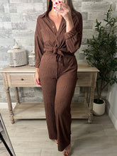 Load image into Gallery viewer, Crinkle Chic Top &amp; Pants Set Brown
