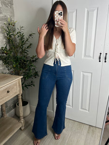 Eyelet Front Tie White Top