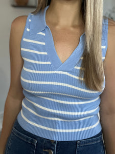 Aislyn Blue/White Striped Top