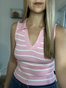 Aislyn Pink/White Striped Top