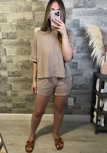 RESTOCK Sandy Coastal Comfort Top & Shorts Set