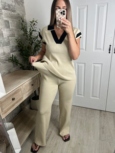 Lauren Cream/Black Top & Pants Set