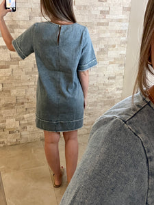 Tidal Washed Denim Shift Mini Dress
