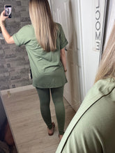 Load image into Gallery viewer, Light Olive Microfiber Loungewear Top &amp; Leggings Set
