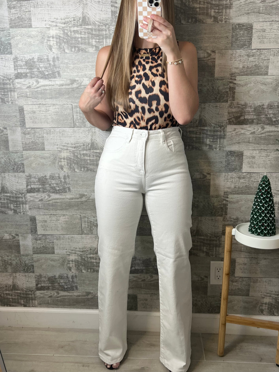 RESTOCK Risen High Waisted White Jeans