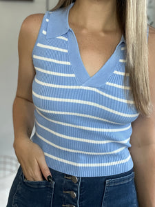Aislyn Blue/White Striped Top