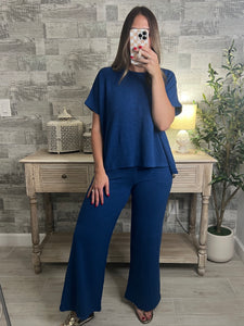 Cotton Slub Top & Pants Set Blue