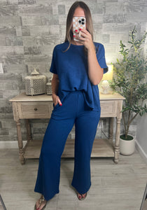 Cotton Slub Top & Pants Set Blue