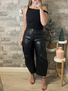 Eva Mid Rise Barrel Pants Leather