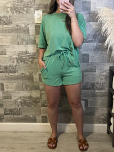 RESTOCK Palm Green Coastal Comfort Top & Shorts Set