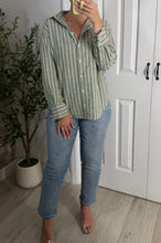Load image into Gallery viewer, Matcha Espresso Striped Button Down Top
