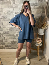 Load image into Gallery viewer, Dusty Blue Cotton &amp; Biker Shorts Set
