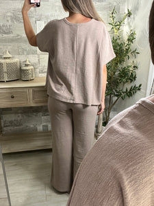 Cotton Slub Top & Pants Set Nude