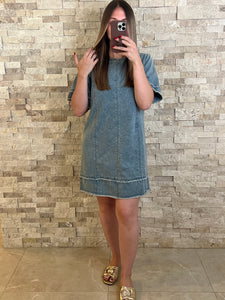 Tidal Washed Denim Shift Mini Dress