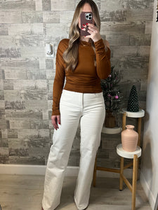 Camel Asymmetrical Off Shoulder Top