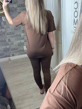 Load image into Gallery viewer, RESTOCK Brown Microfiber Loungewear Top &amp; Leggings Set
