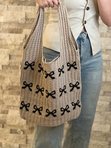 Ribbon Bow Knitted Tote Bag