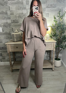Cotton Slub Top & Pants Set Nude