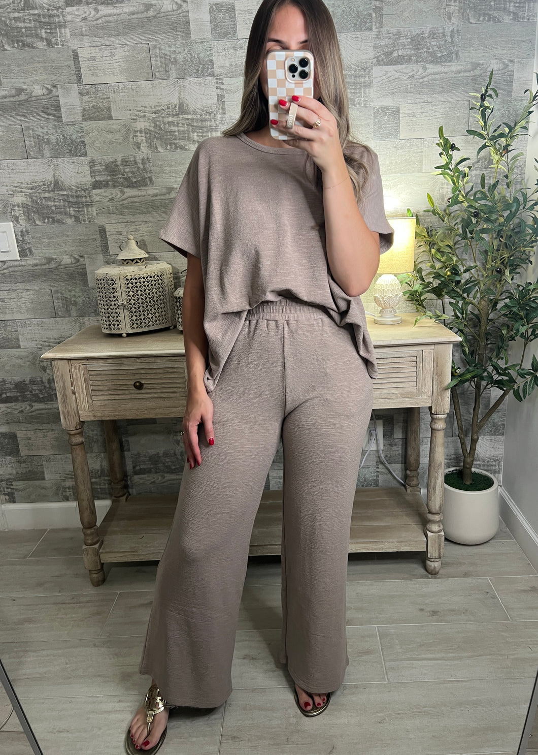 Cotton Slub Top & Pants Set Nude