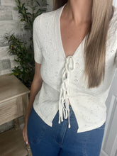 Load image into Gallery viewer, Eyelet Front Tie White Top
