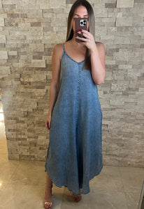 Indigo Acid Wash Denim Jumpsuit