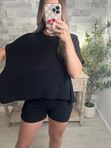 Cotton Slub Oversized Tee Black