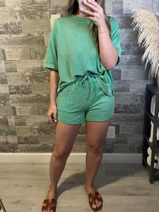 RESTOCK Palm Green Coastal Comfort Top & Shorts Set