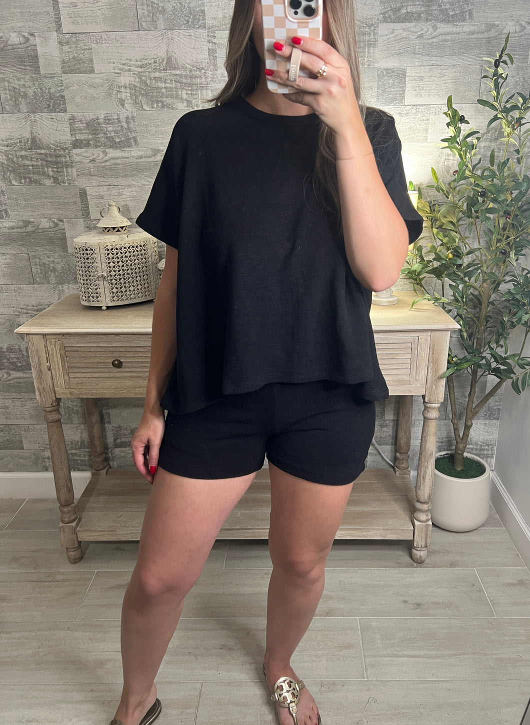 Cotton Slub Oversized Tee Black