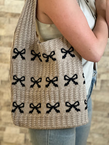 Ribbon Bow Knitted Tote Bag