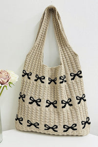 Ribbon Bow Knitted Tote Bag
