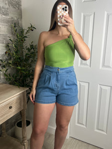 Neon Twist One Shoulder Top