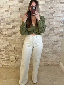 Central Park Olive Pleated Blouse