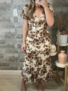 RESTOCK Timeless Ivory Brown Floral Dress