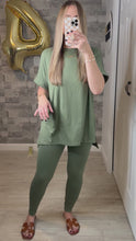 Load and play video in Gallery viewer, Light Olive Microfiber Loungewear Top &amp; Leggings Set
