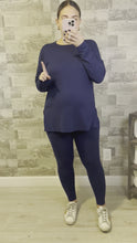 Load and play video in Gallery viewer, Navy Brushed Stretch Loungewear Two Piece Set
